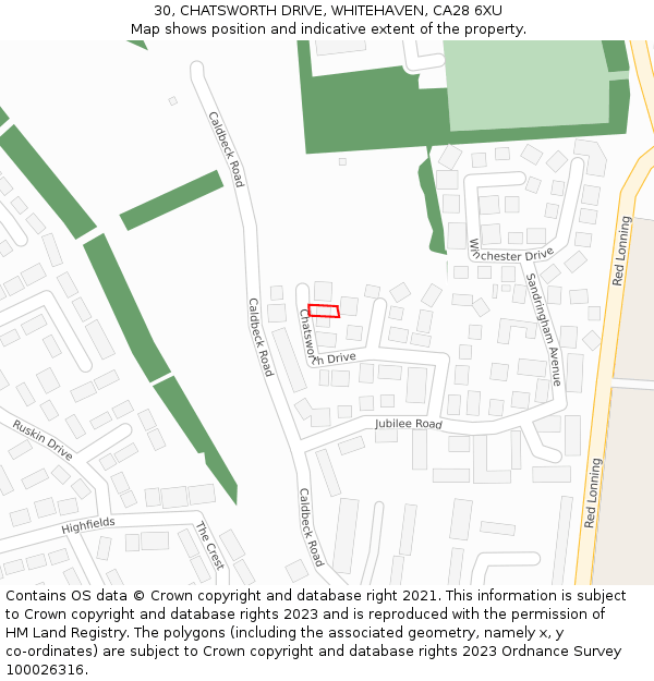 30, CHATSWORTH DRIVE, WHITEHAVEN, CA28 6XU: Location map and indicative extent of plot