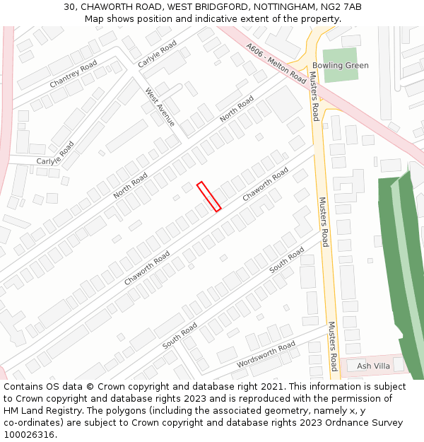 30, CHAWORTH ROAD, WEST BRIDGFORD, NOTTINGHAM, NG2 7AB: Location map and indicative extent of plot