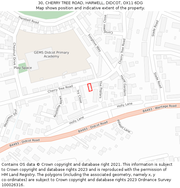 30, CHERRY TREE ROAD, HARWELL, DIDCOT, OX11 6DG: Location map and indicative extent of plot