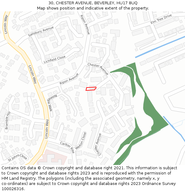 30, CHESTER AVENUE, BEVERLEY, HU17 8UQ: Location map and indicative extent of plot