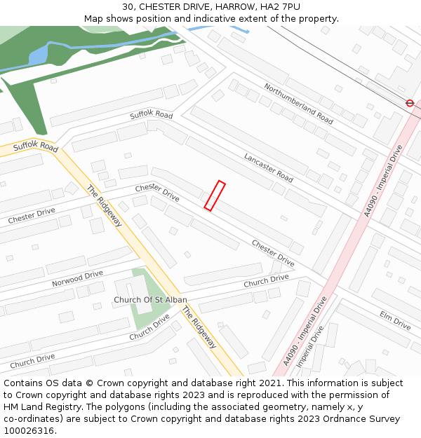 30, CHESTER DRIVE, HARROW, HA2 7PU: Location map and indicative extent of plot