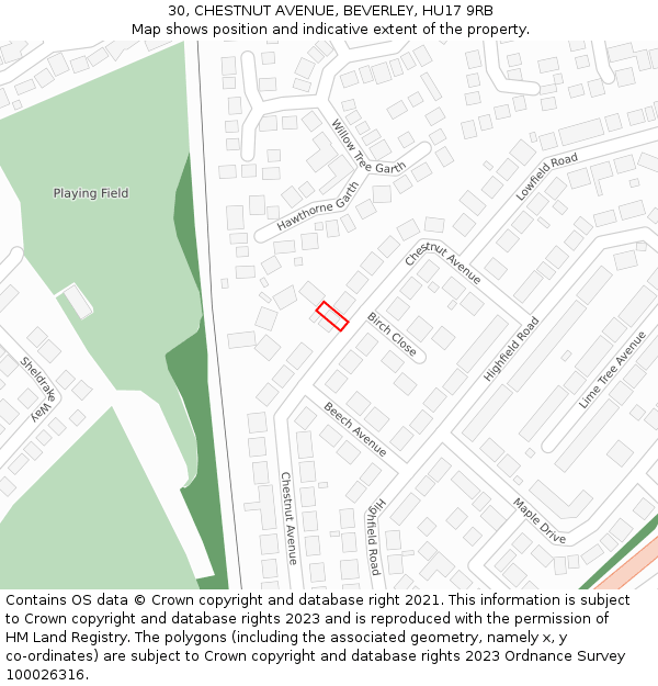 30, CHESTNUT AVENUE, BEVERLEY, HU17 9RB: Location map and indicative extent of plot