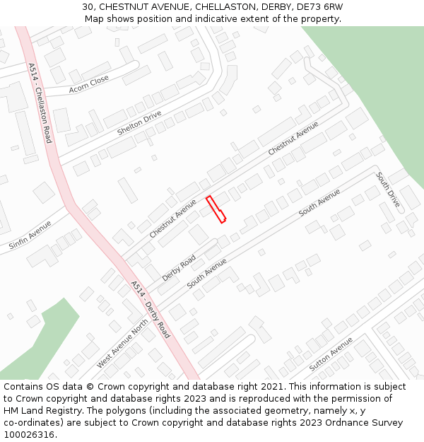 30, CHESTNUT AVENUE, CHELLASTON, DERBY, DE73 6RW: Location map and indicative extent of plot