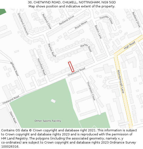 30, CHETWYND ROAD, CHILWELL, NOTTINGHAM, NG9 5GD: Location map and indicative extent of plot