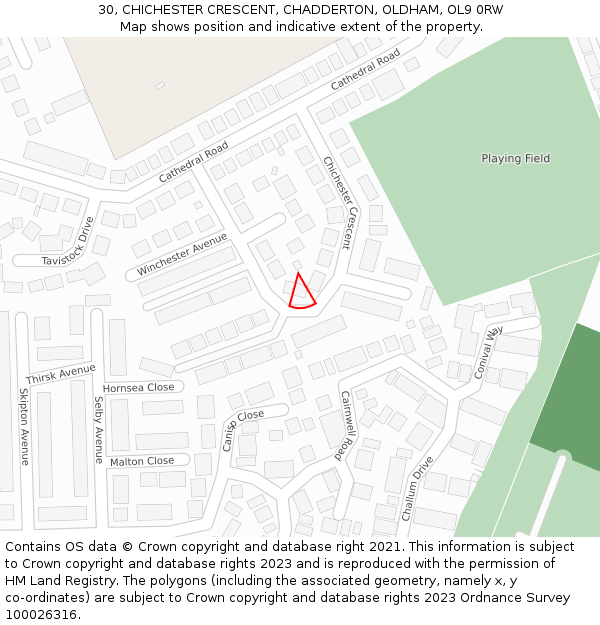 30, CHICHESTER CRESCENT, CHADDERTON, OLDHAM, OL9 0RW: Location map and indicative extent of plot