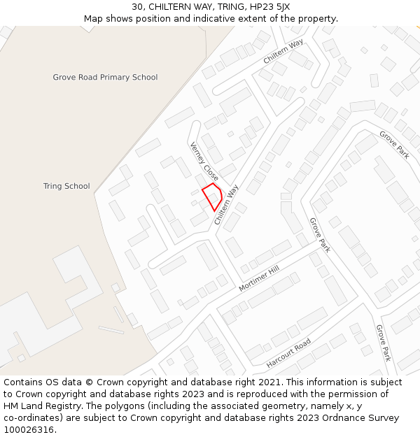 30, CHILTERN WAY, TRING, HP23 5JX: Location map and indicative extent of plot