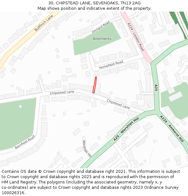 30, CHIPSTEAD LANE, SEVENOAKS, TN13 2AG: Location map and indicative extent of plot