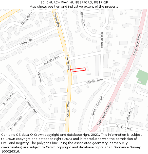 30, CHURCH WAY, HUNGERFORD, RG17 0JP: Location map and indicative extent of plot