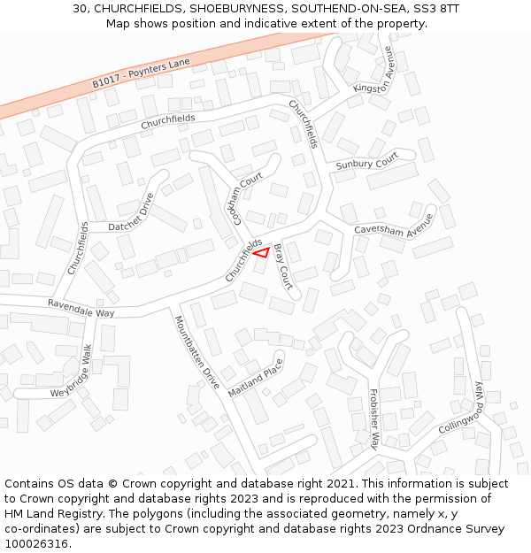 30, CHURCHFIELDS, SHOEBURYNESS, SOUTHEND-ON-SEA, SS3 8TT: Location map and indicative extent of plot