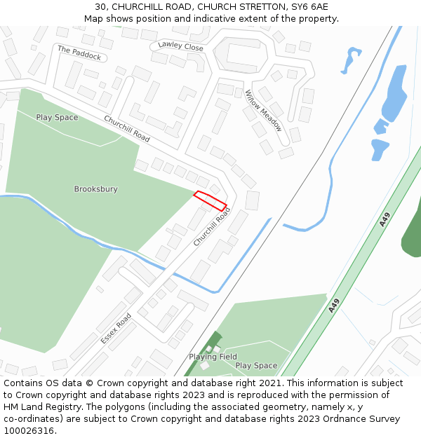 30, CHURCHILL ROAD, CHURCH STRETTON, SY6 6AE: Location map and indicative extent of plot