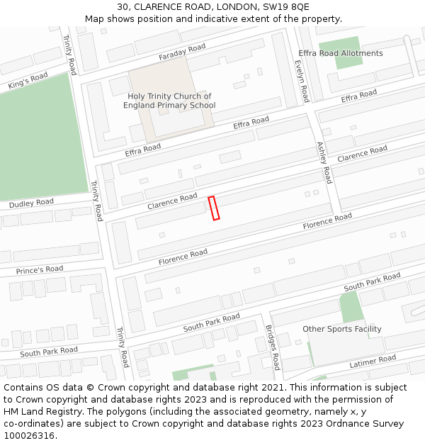 30, CLARENCE ROAD, LONDON, SW19 8QE: Location map and indicative extent of plot