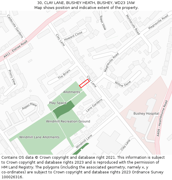 30, CLAY LANE, BUSHEY HEATH, BUSHEY, WD23 1NW: Location map and indicative extent of plot