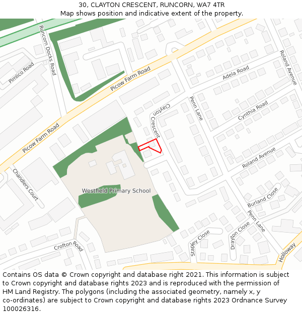 30, CLAYTON CRESCENT, RUNCORN, WA7 4TR: Location map and indicative extent of plot