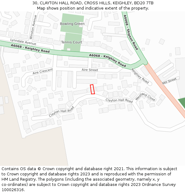 30, CLAYTON HALL ROAD, CROSS HILLS, KEIGHLEY, BD20 7TB: Location map and indicative extent of plot