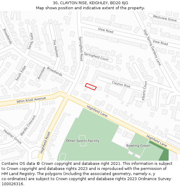 30, CLAYTON RISE, KEIGHLEY, BD20 6JG: Location map and indicative extent of plot