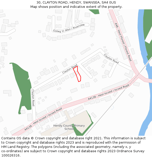 30, CLAYTON ROAD, HENDY, SWANSEA, SA4 0US: Location map and indicative extent of plot