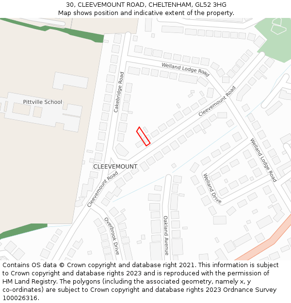 30, CLEEVEMOUNT ROAD, CHELTENHAM, GL52 3HG: Location map and indicative extent of plot