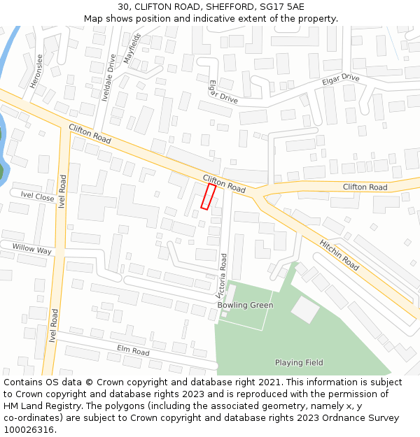 30, CLIFTON ROAD, SHEFFORD, SG17 5AE: Location map and indicative extent of plot