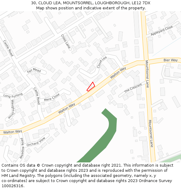 30, CLOUD LEA, MOUNTSORREL, LOUGHBOROUGH, LE12 7DX: Location map and indicative extent of plot