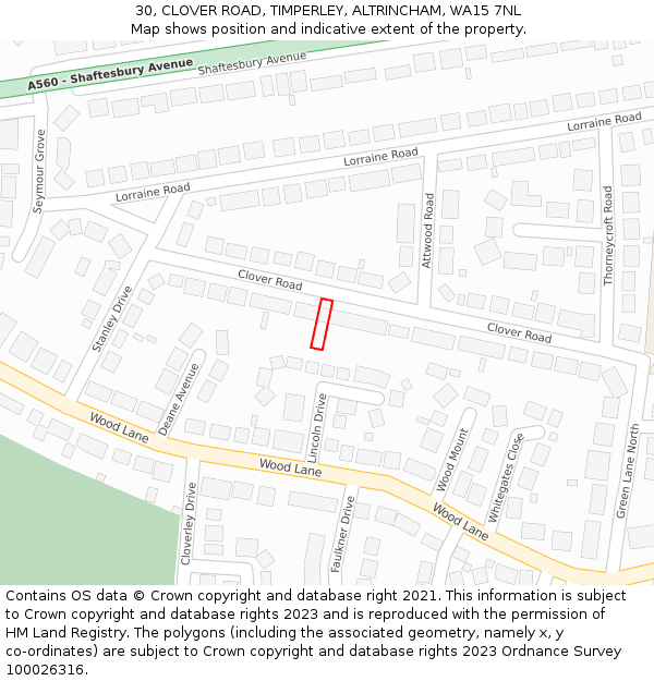 30, CLOVER ROAD, TIMPERLEY, ALTRINCHAM, WA15 7NL: Location map and indicative extent of plot