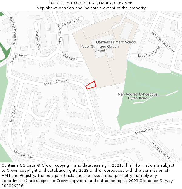 30, COLLARD CRESCENT, BARRY, CF62 9AN: Location map and indicative extent of plot