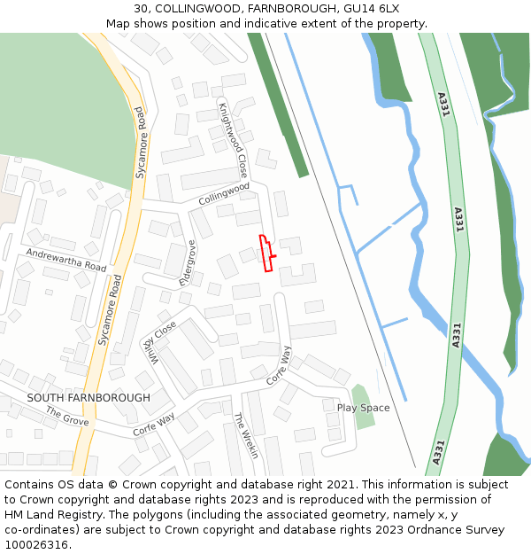 30, COLLINGWOOD, FARNBOROUGH, GU14 6LX: Location map and indicative extent of plot