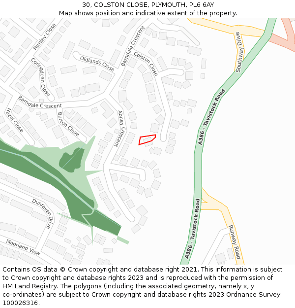 30, COLSTON CLOSE, PLYMOUTH, PL6 6AY: Location map and indicative extent of plot