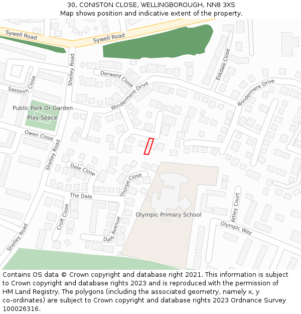 30, CONISTON CLOSE, WELLINGBOROUGH, NN8 3XS: Location map and indicative extent of plot