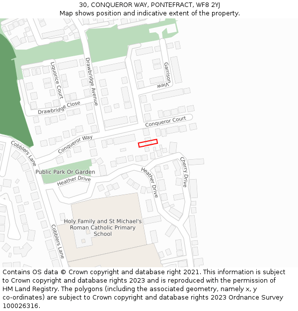 30, CONQUEROR WAY, PONTEFRACT, WF8 2YJ: Location map and indicative extent of plot