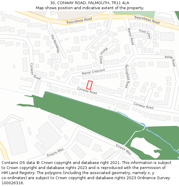 30, CONWAY ROAD, FALMOUTH, TR11 4LA: Location map and indicative extent of plot