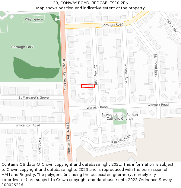 30, CONWAY ROAD, REDCAR, TS10 2EN: Location map and indicative extent of plot