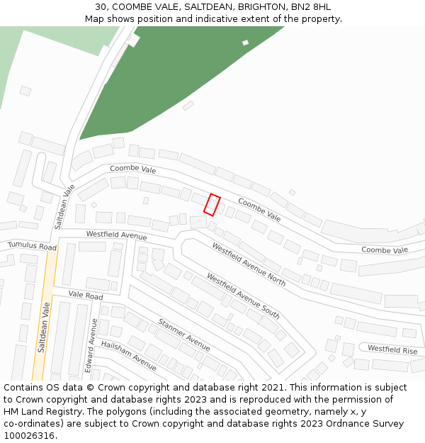 30, COOMBE VALE, SALTDEAN, BRIGHTON, BN2 8HL: Location map and indicative extent of plot