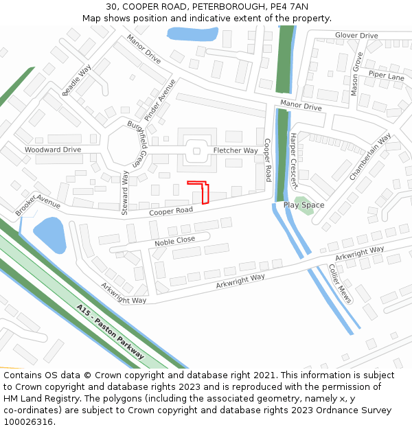 30, COOPER ROAD, PETERBOROUGH, PE4 7AN: Location map and indicative extent of plot