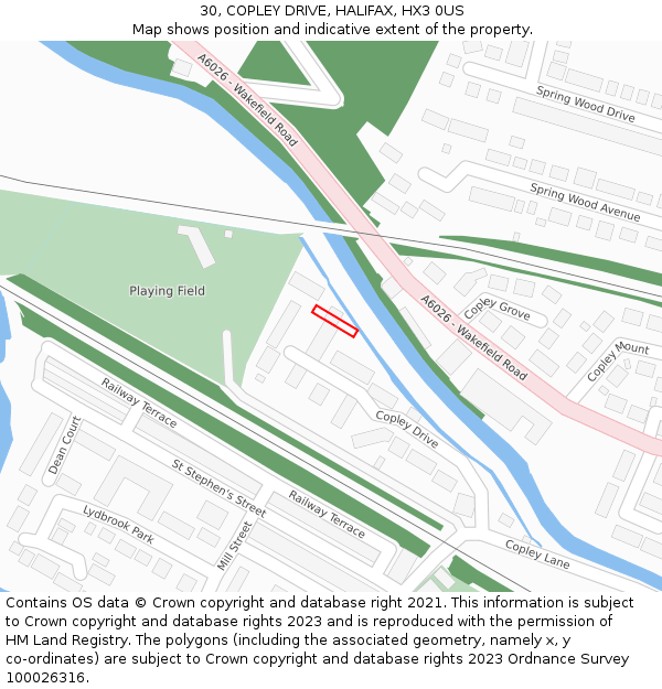 30, COPLEY DRIVE, HALIFAX, HX3 0US: Location map and indicative extent of plot