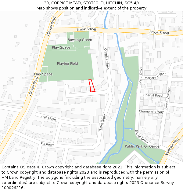 30, COPPICE MEAD, STOTFOLD, HITCHIN, SG5 4JY: Location map and indicative extent of plot