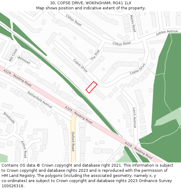 30, COPSE DRIVE, WOKINGHAM, RG41 1LX: Location map and indicative extent of plot