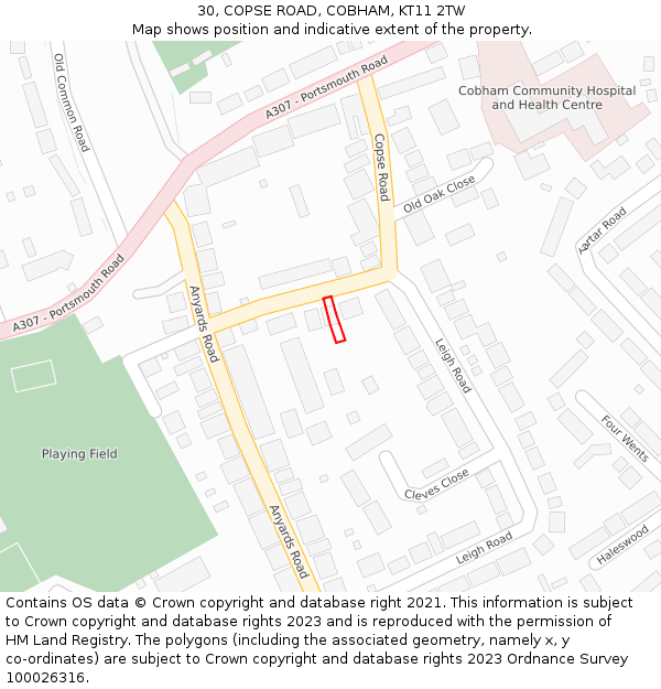 30, COPSE ROAD, COBHAM, KT11 2TW: Location map and indicative extent of plot