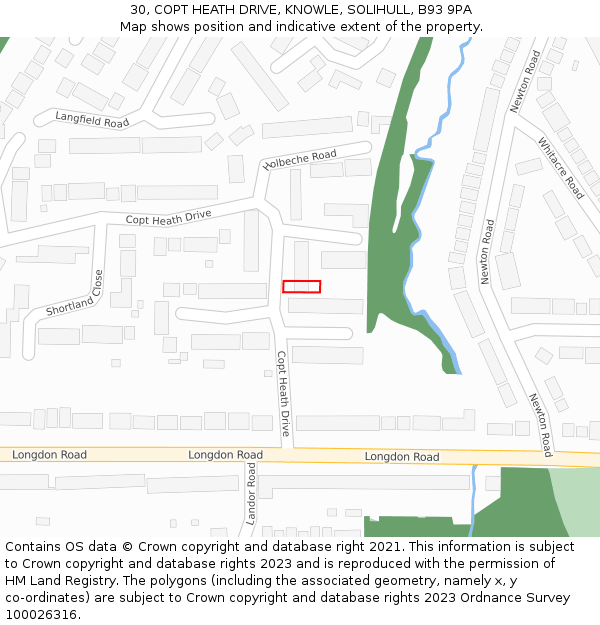 30, COPT HEATH DRIVE, KNOWLE, SOLIHULL, B93 9PA: Location map and indicative extent of plot