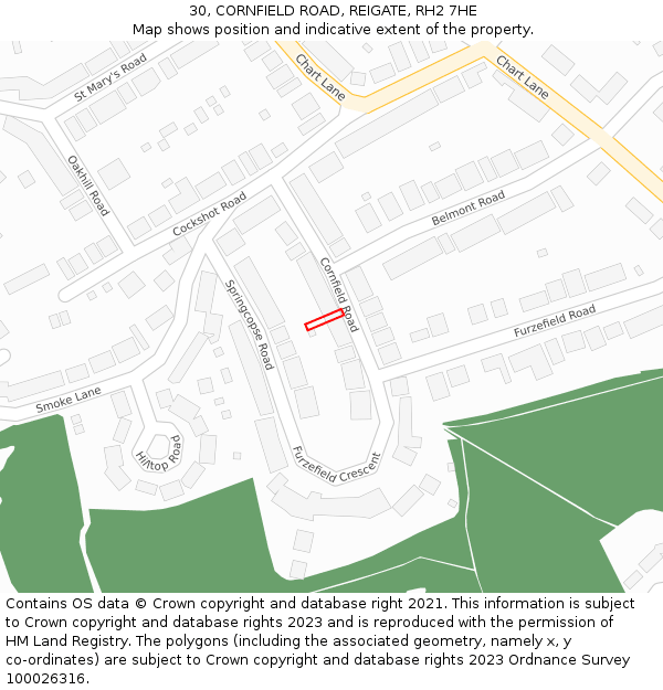 30, CORNFIELD ROAD, REIGATE, RH2 7HE: Location map and indicative extent of plot