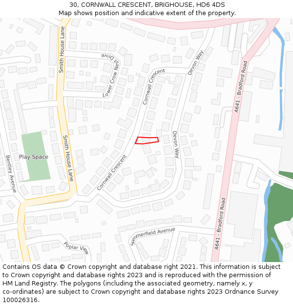 30, CORNWALL CRESCENT, BRIGHOUSE, HD6 4DS: Location map and indicative extent of plot