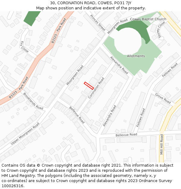 30, CORONATION ROAD, COWES, PO31 7JY: Location map and indicative extent of plot