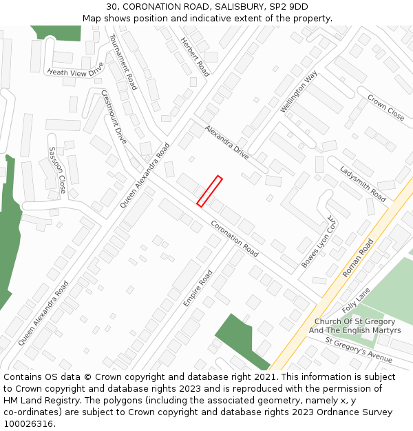 30, CORONATION ROAD, SALISBURY, SP2 9DD: Location map and indicative extent of plot
