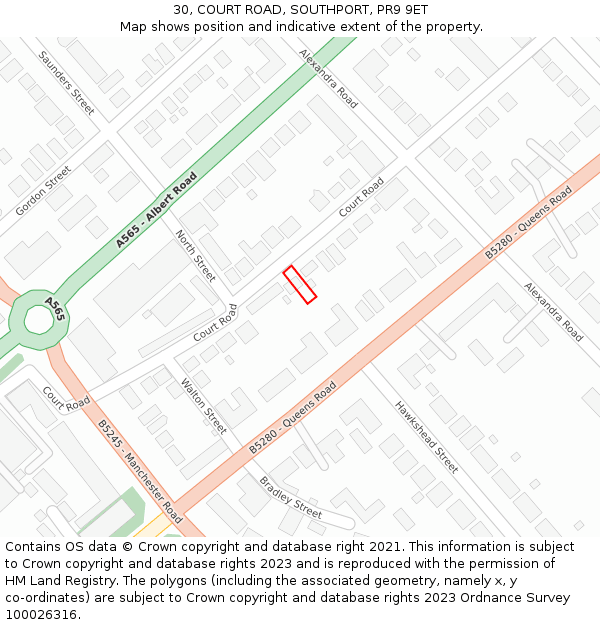 30, COURT ROAD, SOUTHPORT, PR9 9ET: Location map and indicative extent of plot