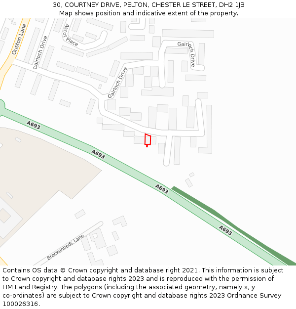 30, COURTNEY DRIVE, PELTON, CHESTER LE STREET, DH2 1JB: Location map and indicative extent of plot