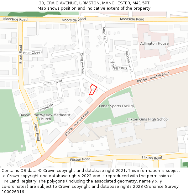 30, CRAIG AVENUE, URMSTON, MANCHESTER, M41 5PT: Location map and indicative extent of plot