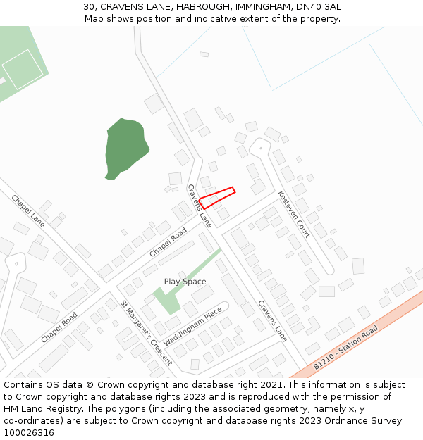 30, CRAVENS LANE, HABROUGH, IMMINGHAM, DN40 3AL: Location map and indicative extent of plot