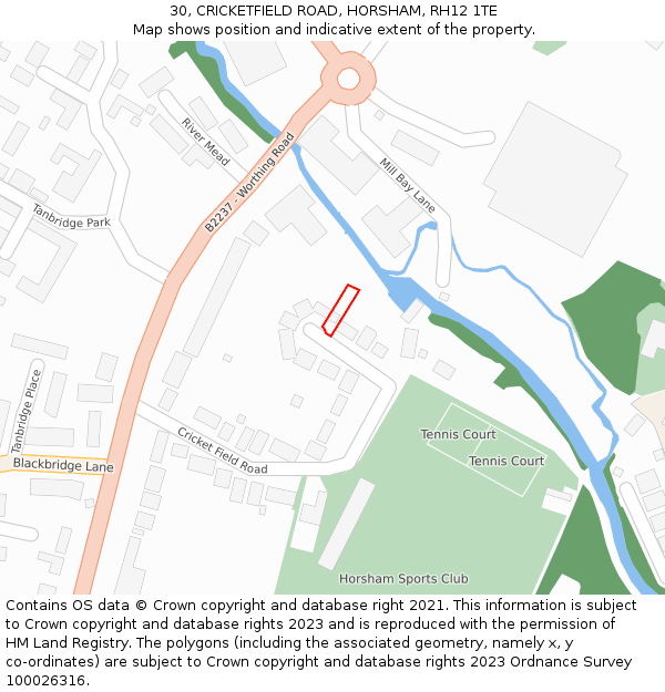 30, CRICKETFIELD ROAD, HORSHAM, RH12 1TE: Location map and indicative extent of plot