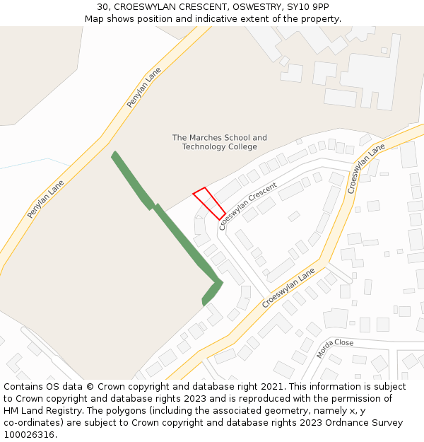 30, CROESWYLAN CRESCENT, OSWESTRY, SY10 9PP: Location map and indicative extent of plot