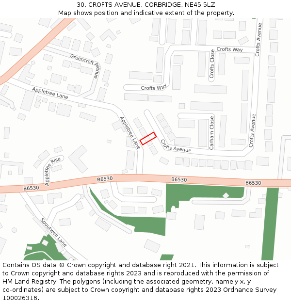 30, CROFTS AVENUE, CORBRIDGE, NE45 5LZ: Location map and indicative extent of plot