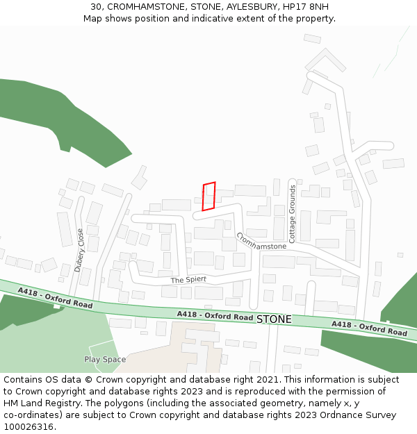 30, CROMHAMSTONE, STONE, AYLESBURY, HP17 8NH: Location map and indicative extent of plot